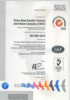 Chứng chỉ - Thép CSVC - Công Ty CP China Steel Và Nippon Steel Việt Nam